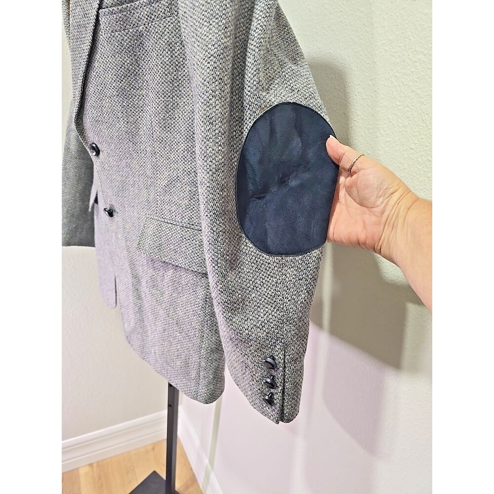 Classic 44R Mens Vtg Shefford Anderson Little Wool Blue Tweed Coat Elbow Patch